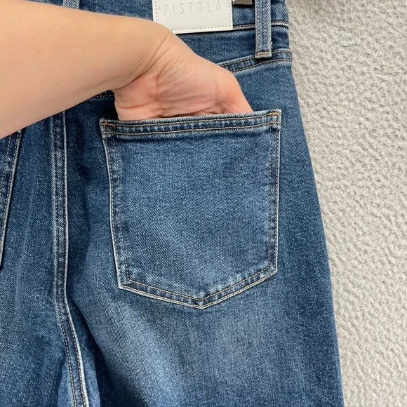 Pistola Broadway Jeans Womens 27 4 Medium Wash Blue High Rise Wide Leg Raw Hem - Picture 7 of 11